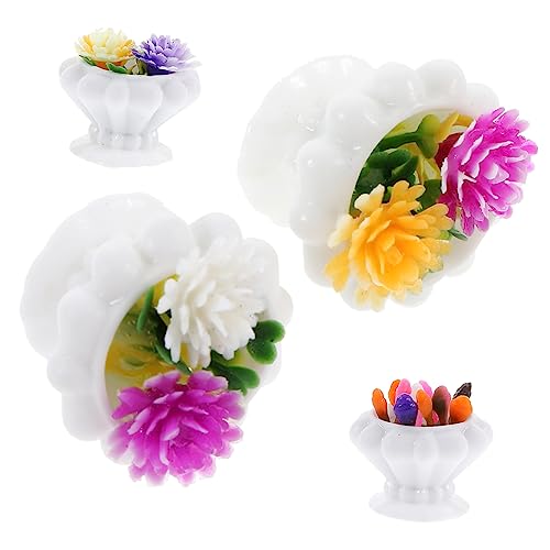 CHICAMPERA 4 Stück Mini Pflanzen Dekoration für Puppenhäuser Realistische Miniaturpflanzen aus Wetterfestem Harz für Tischdeko und Mini von CHICAMPERA