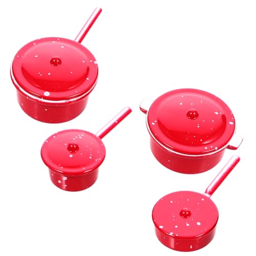 CHICAMPERA 4 Stück Miniaturküche Play Kitchen küche Dollhouse Accessories Küchenmodell Kitchen Accessories fröhliche Minikocher Mini-Töpfe und Pfannen Küche Miniherde Legierung rot von CHICAMPERA