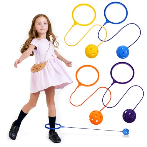 CHICAMPERA 4 Stück Teiliges Bunte Skip Ball Knöchelspielzeuge mit Flexiblem Seil Strapazierfähig Fördert Koordination und Motorik für Geeignet für Indoor Outdoor spaß von CHICAMPERA