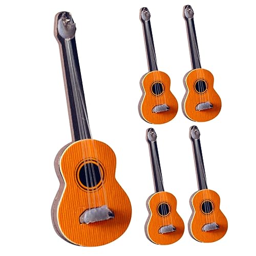 CHICAMPERA 5 Stück Mini Gitarrenmodell Miniatur Mini Musikinstrument Puppenhaus Zubehör Gitarre Schreibtisch Ornament Puppenhaus Mini Gitarrenmodelle Puppenhaus Musikinstrument von CHICAMPERA