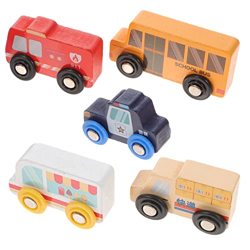 CHICAMPERA 5Stücke Teiliges Holzauto Lustige Fahrzeuge aus Hochwertigem Holz für Kreatives Spiel Hand Augen Koordination für Jungen und Mädchen Ab Jahr von CHICAMPERA