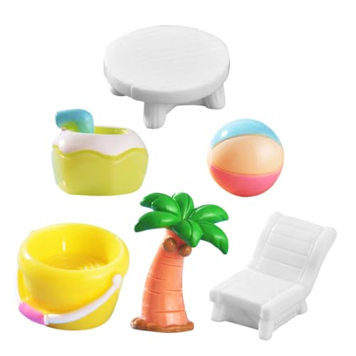 CHICAMPERA 6 Stück Sommerliche Strand Mikrolandschaft Deko Teiliges aus Miniatur Figuren Ball Wasserbehälter Liegestuhl Kokoswasser Tisch für Kreative Küstendekorationen von CHICAMPERA