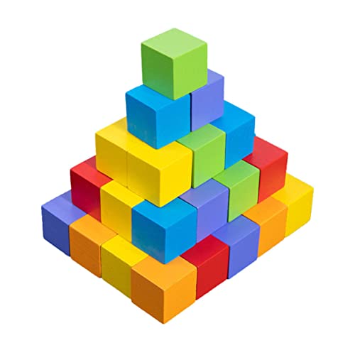 CHICAMPERA 60Stücke Bunte Holzbausteine für Geometrische Würfelblöcke Kreativität und Praktischen Fähigkeiten für Kleinkinder und von CHICAMPERA