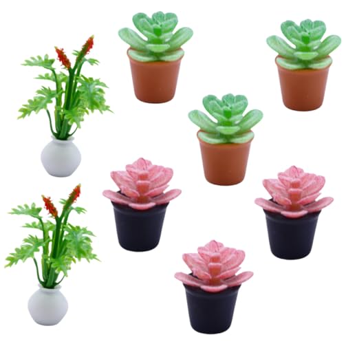 CHICAMPERA 8 Stück Teiliges Miniatur Pflanzen im Topf Künstliche Pflanzen für Puppenhaus Dekoration Mini Garten Zubehör Realistische Mikro Landschaftsaccessoires Rot Grün von CHICAMPERA