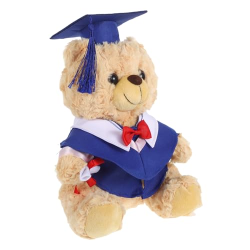 CHICAMPERA Arztanzug Bär Puppe Plüschbär 2025 Abschlussbär Abschlussbären Abschluss Kuscheltier Bär Plüschpuppen Talar Mütze Quaste Bär Plüschbären Pp Baumwolle Blau von CHICAMPERA