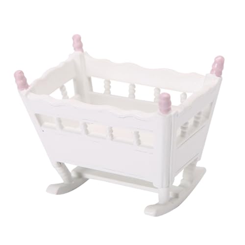 CHICAMPERA Mini Puppenhaus Schaukelwiege aus Robustem Holz Detailreiches Miniatur Puppenbett für Puppenhaus Dekoration Langlebiges Kinderzimmer Zubehör Realistische Mini Möbel in Rosa von CHICAMPERA