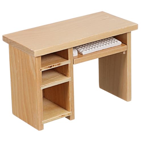 CHICAMPERA Miniatur Computer Modell Holz Mini Möbel Set mit Schreibtisch und Tastatur für Puppenhaus Dekoration Miniatur für Kreative Gestaltung von CHICAMPERA