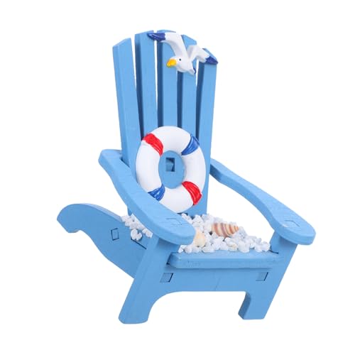 CHICAMPERA Miniatur Strandstuhl aus Holz für Puppenhaus Mediterraner Stil Dekoratives Möbelstück für Mikrolandschaften und Kinderzimmer Handgefertigtes Accessoire mit Rettungsring von CHICAMPERA
