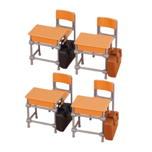 CHICAMPERA Miniatur Tisch und Stuhl für Klassenzimmer Gelbe Tische Stühle und Rucksäcke Kreative Spielzeugdekoration für Puppenhaus Zubehör von CHICAMPERA