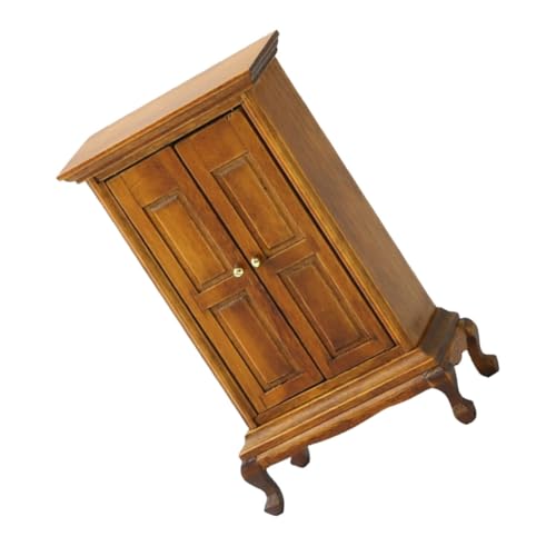 CHICAMPERA Miniaturer Kleiderschrank für Puppenhaus aus Holz Eleganter Doppelter Türschrank Walnussfarbe für Dekoration Handarbeiten und Modell Sammlungen von CHICAMPERA