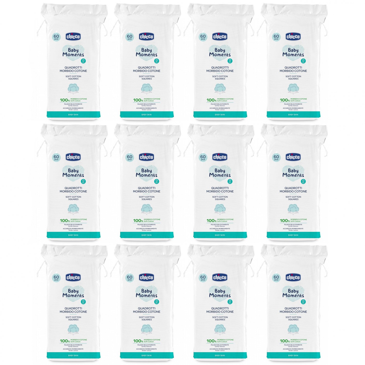 Kit 12 Pacchi Quadrotti Morbido Cotone Chicco Baby Moments 60 Pz (720 pz) von CHICCO