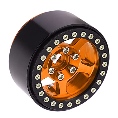 CHICIRIS 1,9 Beadlock - 5 Loch Silber Felgen Aluminiumlegierung RC Rad Hub mit Schlossreifen Hautdesign für Axiale SCX10 90046 D90 HSP Redcat HPI -Installation (Golden) von CHICIRIS
