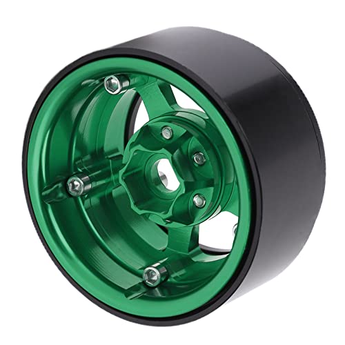CHICIRIS 1,9 Beadlock - 5 Loch Silber Felgen Aluminiumlegierung RC Rad Hub mit Schlossreifen Hautdesign für Axiale SCX10 90046 D90 HSP Redcat HPI -Installation (Leuchtendes Grün) von CHICIRIS