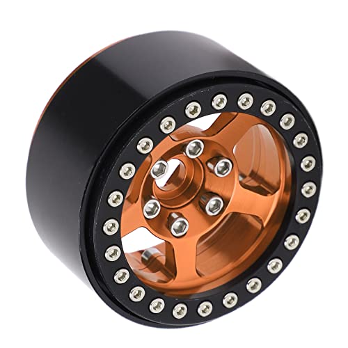 CHICIRIS 1,9 Beadlock - 5 Loch Silber Felgen Aluminiumlegierung RC Rad Hub mit Schlossreifen Hautdesign für Axiale SCX10 90046 D90 HSP Redcat HPI -Installation (Rosa und Gold) von CHICIRIS