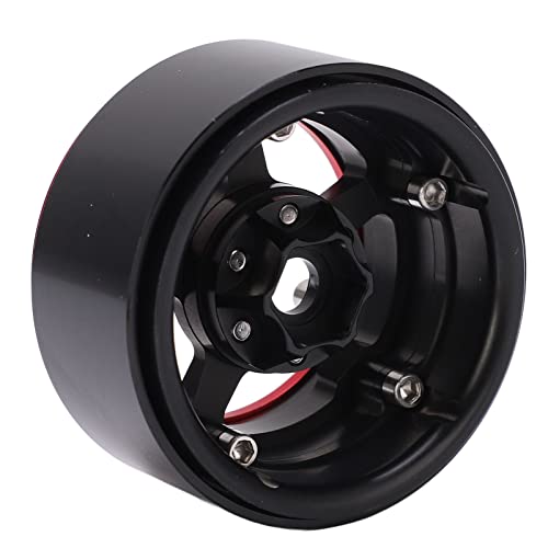CHICIRIS 1,9 Beadlock - 5 Loch Silber Felgen Aluminiumlegierung RC Rad Hub mit Schlossreifen Hautdesign für Axiale SCX10 90046 D90 HSP Redcat HPI -Installation (Rot Schwarz) von CHICIRIS