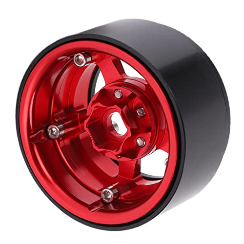 CHICIRIS 1,9 Beadlock - 5 Loch Silber Felgen Aluminiumlegierung RC Rad Hub mit Schlossreifen Hautdesign für Axiale SCX10 90046 D90 HSP Redcat HPI -Installation (Schwarz Rot) von CHICIRIS