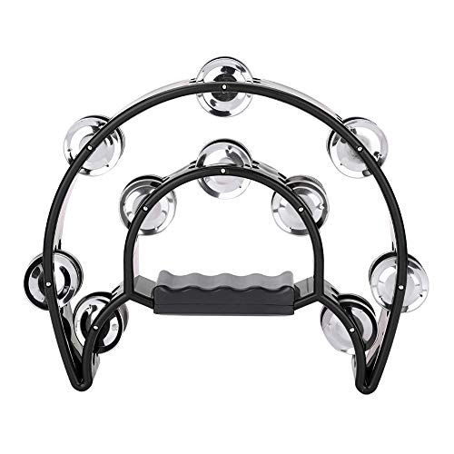 CHICIRIS Handbell Tamburin Percussion Musical Instrument mit Doppelreihenjingles für Kinder und Erwachsene Gelb, Rot, Blau, Grün, Schwarz, weiß (Black) von CHICIRIS
