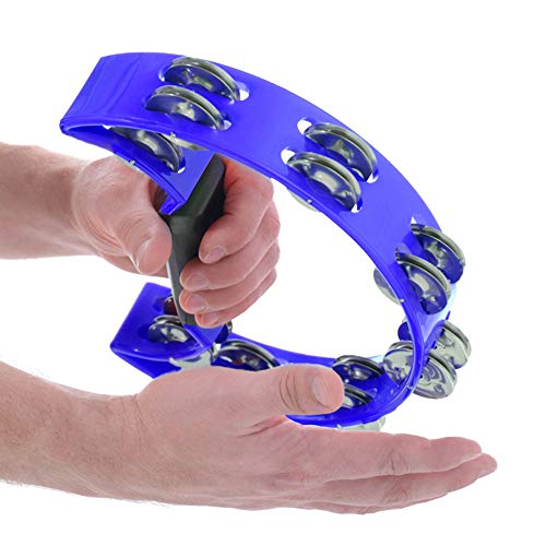 CHICIRIS Handbell Tamburin Percussion Musical Instrument mit Doppelreihenjingles für Kinder und Erwachsene Gelb, Rot, Blau, Grün, Schwarz, weiß (Blue) von CHICIRIS