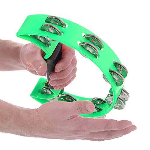 CHICIRIS Handbell Tamburin Percussion Musical Instrument mit Doppelreihenjingles für Kinder und Erwachsene Gelb, Rot, Blau, Grün, Schwarz, weiß (Green) von CHICIRIS