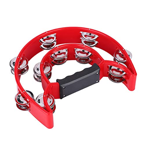 CHICIRIS Handbell Tamburin Percussion Musical Instrument mit Doppelreihenjingles für Kinder und Erwachsene Gelb, Rot, Blau, Grün, Schwarz, weiß (Rot) von CHICIRIS