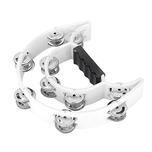 CHICIRIS Handbell Tamburin Percussion Musical Instrument mit Doppelreihenjingles für Kinder und Erwachsene Gelb, Rot, Blau, Grün, Schwarz, weiß (White) von CHICIRIS