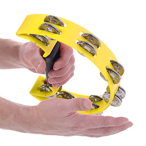 CHICIRIS Handbell Tamburin Percussion Musical Instrument mit Doppelreihenjingles für Kinder und Erwachsene Gelb, Rot, Blau, Grün, Schwarz, weiß (Yellow) von CHICIRIS