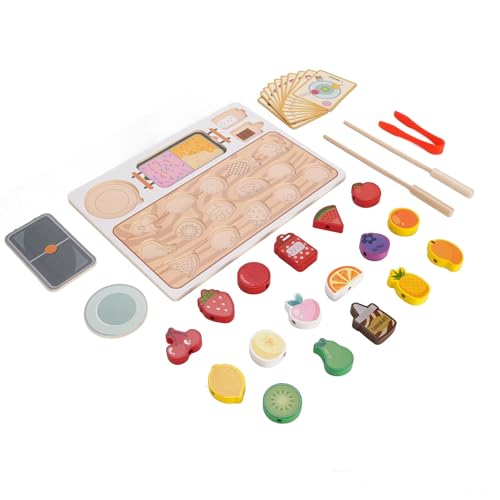 CHICIRIS Holzfruchtspielzeug, 12 -teiliges Obstspießspiel mit Spießstöcken, Feinmotorikspielzeug für Kleinkinder 2,3,4,5 Jahre, Entwicklung von Farbsortierungen und Feinmotorik für, Obst, Obst von CHICIRIS