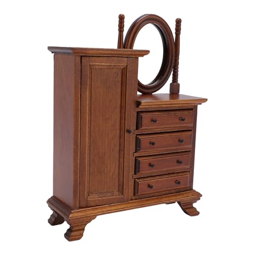 CHICIRIS Miniatur -Schminktisch mit Kompliziertem Design, Birkenholzmaterial, 1:12 Skala für Schlafzimmer Wohnende Dekoration, Öffnungsbezogene Tür 4 Schubladen von CHICIRIS