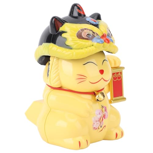 CHICIRIS Solar Lucky Cat Solar Powered Fortune Cat Nickstatue mit Leichter Erkennung für Auto Dashboard Home Office Dekoration Tages Nacht Ambiente (Yellow) von CHICIRIS