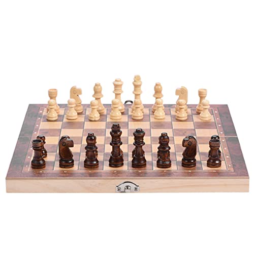 CHICIRIS Tragbares, Faltbares Schachspielset aus Holz mit Exquisiten Teilen, Langlebiges Holzbrett für 3-in-1-Familienaktivitäten auf Reisen (29 * 29cm) von CHICIRIS