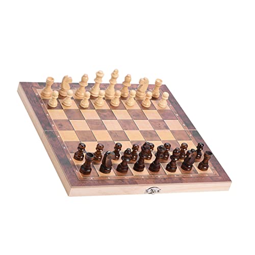 CHICIRIS Tragbares, Faltbares Schachspielset aus Holz mit Exquisiten Teilen, Langlebiges Holzbrett für 3-in-1-Familienaktivitäten auf Reisen (34 * 34cm) von CHICIRIS