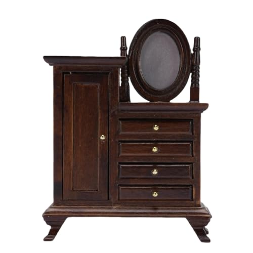 CHICIRIS Vintage Wooden Dollhouse -Schminktisch, Miniatur -stilvolle Schubladenschrank und Vintage -Waschtisch mit Lagerung, Holzmaterial, das für Dollhouse -Setups Ausgelegt Ist von CHICIRIS