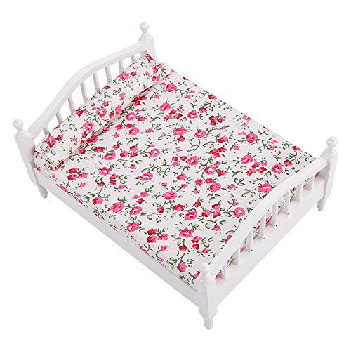 Puppenhaus-Zubehör Blumenmuster Mini-Möbel Doppelbett für Puppe im Maßstab 1/12 Puppenhaus-Zubehör Blumenmuster Mini-Möbel Doppelbett für Puppe im Maßstab 1/12 von CHICIRIS