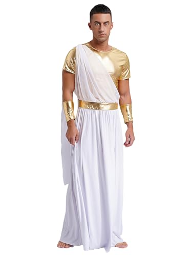 CHICTRY 2 Stück Herren Weiß Toga Griechischer Gott Kostüm Erwachsene Party Toga Römisches Kostüm Mit Metallic Armband Faschingskostüme Weiß XL von CHICTRY