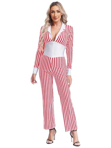CHICTRY 20er Jahre Gangster Kostüm Damen Mafia Outfit Langarm Streifen Overall Tief V-Ausschnitt Jumpsuit Für Fasching Karneva Mottoparty Rot XXL CHICTRY 20er Jahre Gangster Kostüm Damen Mafia Outfit Langarm Streifen Overall Tief V-Ausschnitt Jumpsuit Für Fasching Karneva Mottoparty Rot XXL von CHICTRY