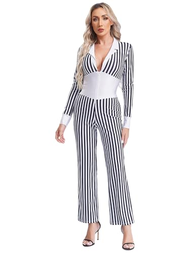 CHICTRY 20er Jahre Gangster Kostüm Damen Mafia Outfit Langarm Streifen Overall Tief V-Ausschnitt Jumpsuit Für Fasching Karneva Mottoparty Schwarz XXL CHICTRY 20er Jahre Gangster Kostüm Damen Mafia Outfit Langarm Streifen Overall Tief V-Ausschnitt Jumpsuit Für Fasching Karneva Mottoparty Schwarz XXL von CHICTRY