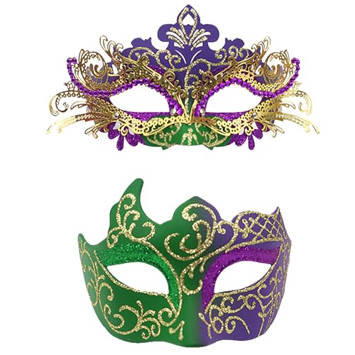 CHICTRY 2Pcs Venezianischen Masken Karneval Maskerade Maske mit Stock Glänzend Augenmaske Halloween Party Karneval Dekoration Typ A One Size von CHICTRY