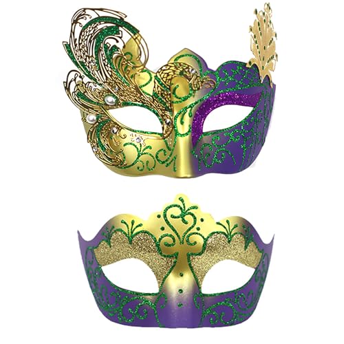 CHICTRY 2Pcs Venezianischen Masken Karneval Maskerade Maske mit Stock Glänzend Augenmaske Halloween Party Karneval Dekoration Typ B One Size von CHICTRY