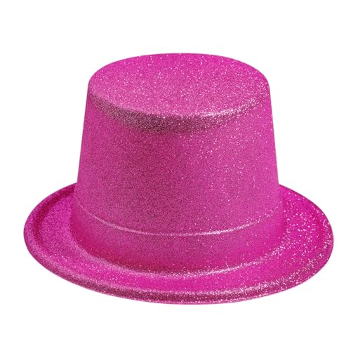 CHICTRY 6Pcs Kinder Erwachsene Zylinder Hut Magie Top Hut Retro Kopfbedeckung für Hip-Hop Dance Maskenade Performance Requisite Zubehör Hot Pink One Size von CHICTRY