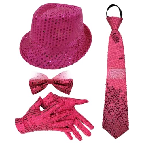 CHICTRY 70er Jahre Disco Accessoires Funkelnde Pailletten Jazz Dance Hut Und Krawatten Handschuhe Für Karneval Mardi Gras Party Typ B Hot Pink 4 Stück Einheitsgröße CHICTRY 70er Jahre Disco Accessoires Funkelnde Pailletten Jazz Dance Hut Und Krawatten Handschuhe Für Karneval Mardi Gras Party Typ B Hot Pink 4 Stück Einheitsgröße von CHICTRY