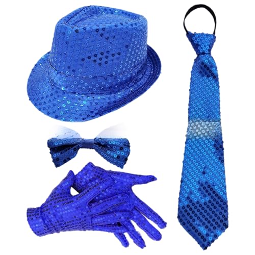 CHICTRY 70er Jahre Disco Accessoires Funkelnde Pailletten Jazz Dance Hut Und Krawatten Handschuhe Für Karneval Mardi Gras Party Typ B Königsblau 4 Stück Einheitsgröße CHICTRY 70er Jahre Disco Accessoires Funkelnde Pailletten Jazz Dance Hut Und Krawatten Handschuhe Für Karneval Mardi Gras Party Typ B Königsblau 4 Stück Einheitsgröße von CHICTRY
