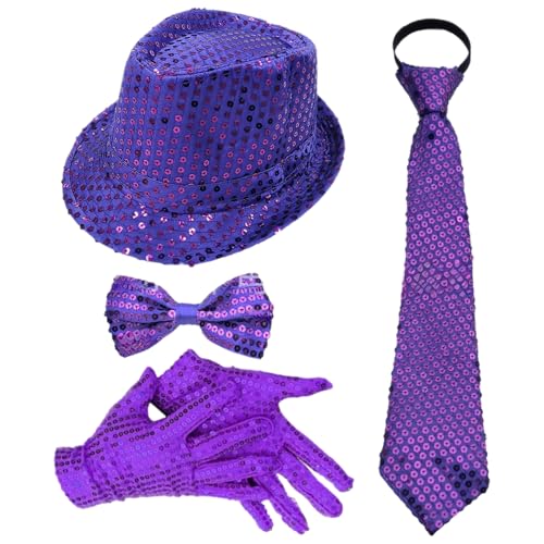 CHICTRY 70er Jahre Disco Accessoires Funkelnde Pailletten Jazz Dance Hut Und Krawatten Handschuhe Für Karneval Mardi Gras Party Typ B Lila 4 Stück Einheitsgröße CHICTRY 70er Jahre Disco Accessoires Funkelnde Pailletten Jazz Dance Hut Und Krawatten Handschuhe Für Karneval Mardi Gras Party Typ B Lila 4 Stück Einheitsgröße von CHICTRY