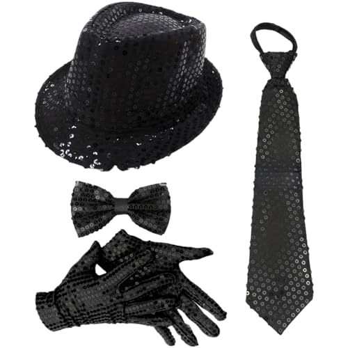 CHICTRY 70er Jahre Disco Accessoires Funkelnde Pailletten Jazz Dance Hut Und Krawatten Handschuhe Für Karneval Mardi Gras Party Typ B Schwarz 4 Stück Einheitsgröße CHICTRY 70er Jahre Disco Accessoires Funkelnde Pailletten Jazz Dance Hut Und Krawatten Handschuhe Für Karneval Mardi Gras Party Typ B Schwarz 4 Stück Einheitsgröße von CHICTRY