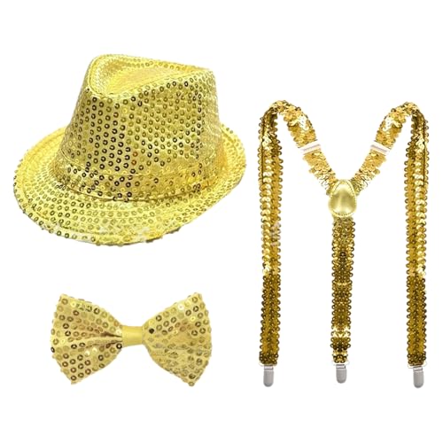 CHICTRY 70er Jahre Disco Accessoires Funkelnde Pailletten Jazz Dance Hut Und Krawatten Handschuhe Für Karneval Mardi Gras Party Typ D Gold 3 Stück Einheitsgröße CHICTRY 70er Jahre Disco Accessoires Funkelnde Pailletten Jazz Dance Hut Und Krawatten Handschuhe Für Karneval Mardi Gras Party Typ D Gold 3 Stück Einheitsgröße von CHICTRY