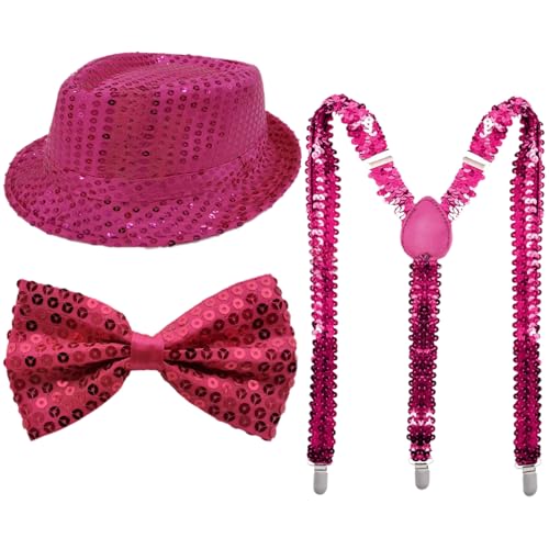 CHICTRY 70er Jahre Disco Accessoires Funkelnde Pailletten Jazz Dance Hut Und Krawatten Handschuhe Für Karneval Mardi Gras Party Typ D Hot Pink 3 Stück Einheitsgröße CHICTRY 70er Jahre Disco Accessoires Funkelnde Pailletten Jazz Dance Hut Und Krawatten Handschuhe Für Karneval Mardi Gras Party Typ D Hot Pink 3 Stück Einheitsgröße von CHICTRY