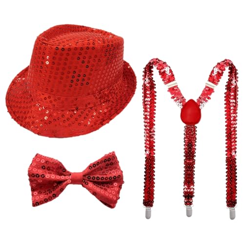 CHICTRY 70er Jahre Disco Accessoires Funkelnde Pailletten Jazz Dance Hut Und Krawatten Handschuhe Für Karneval Mardi Gras Party Typ D Rot 3 Stück Einheitsgröße CHICTRY 70er Jahre Disco Accessoires Funkelnde Pailletten Jazz Dance Hut Und Krawatten Handschuhe Für Karneval Mardi Gras Party Typ D Rot 3 Stück Einheitsgröße von CHICTRY