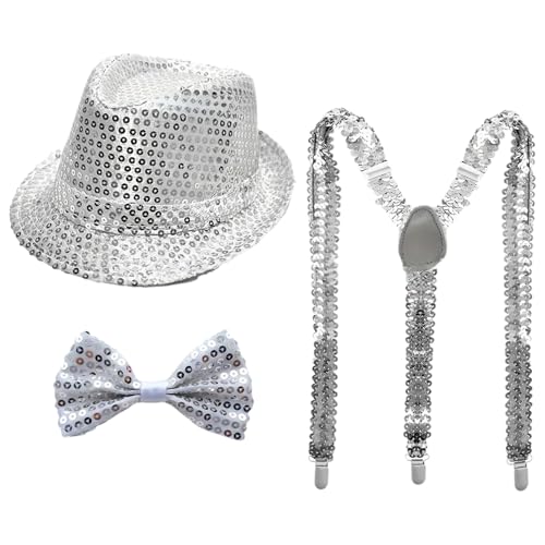 CHICTRY 70er Jahre Disco Accessoires Funkelnde Pailletten Jazz Dance Hut Und Krawatten Handschuhe Für Karneval Mardi Gras Party Typ D Silber 3 Stück Einheitsgröße CHICTRY 70er Jahre Disco Accessoires Funkelnde Pailletten Jazz Dance Hut Und Krawatten Handschuhe Für Karneval Mardi Gras Party Typ D Silber 3 Stück Einheitsgröße von CHICTRY