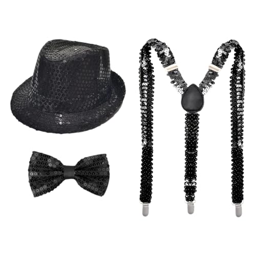 CHICTRY 70er Jahre Disco Accessoires Funkelnde Pailletten Jazz Dance Hut Und Krawatten Handschuhe Für Karneval Mardi Gras Party Typ DSchwarz 3Stk Einheitsgröße CHICTRY 70er Jahre Disco Accessoires Funkelnde Pailletten Jazz Dance Hut Und Krawatten Handschuhe Für Karneval Mardi Gras Party Typ DSchwarz 3Stk Einheitsgröße von CHICTRY