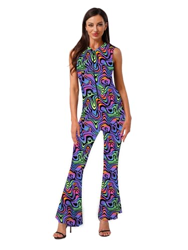 CHICTRY 70er Jahre Outfit Damen Overall Ärmellos Disco Jumpsuit Hoodie Shirt Hippie Schlaghose Tanzanzug Für Mottoparty Festival Bunt M CHICTRY 70er Jahre Outfit Damen Overall Ärmellos Disco Jumpsuit Hoodie Shirt Hippie Schlaghose Tanzanzug Für Mottoparty Festival Bunt M von CHICTRY