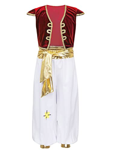 CHICTRY Arabischer Prinz Kostüm Kinder Mächtiger Sultan Kostüm Jungen Orient Indischer König Kostüm Karneval Araber Kostüm Fasching Halloween Rot 164-176 von CHICTRY